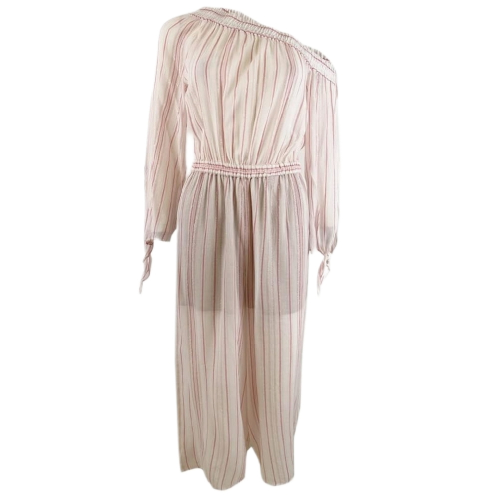 Michael Kors Womens striped One-Shoulder Jumpsuit L, Dusty Rose